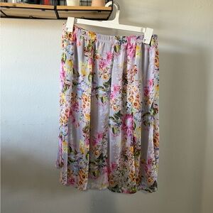 Floral Midi Skirt in Pink and White